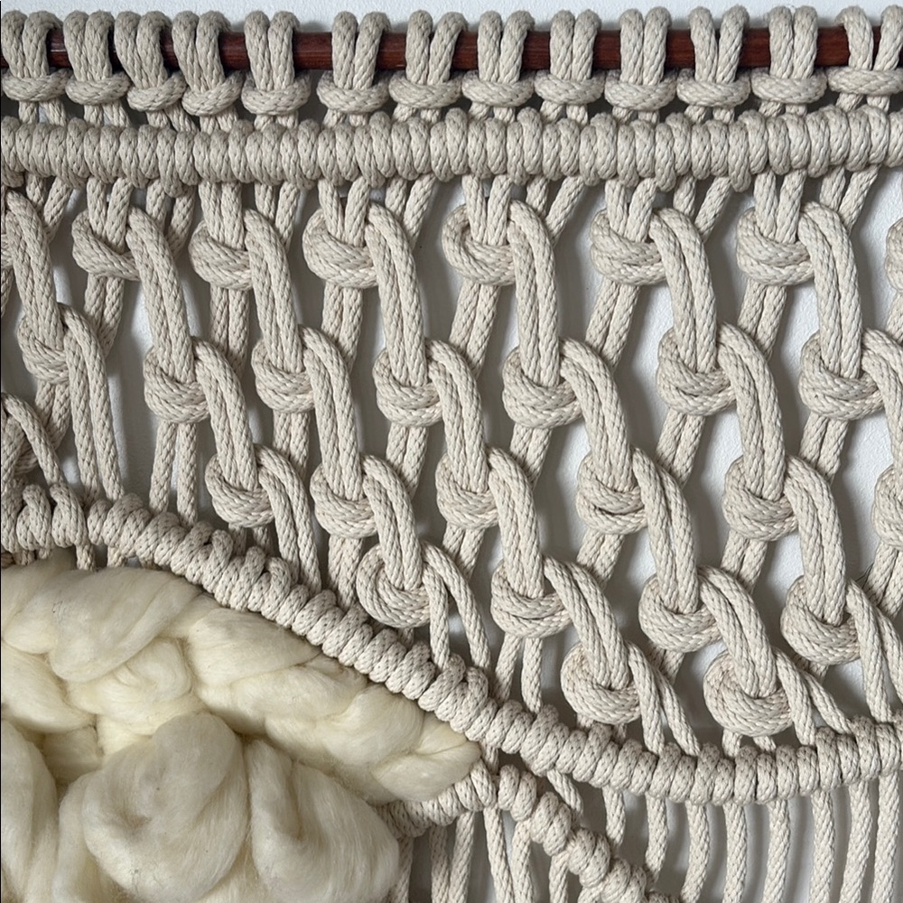 Handcrafted Cream and Tan Macrame Wall Hanging - Picture 5 of 10